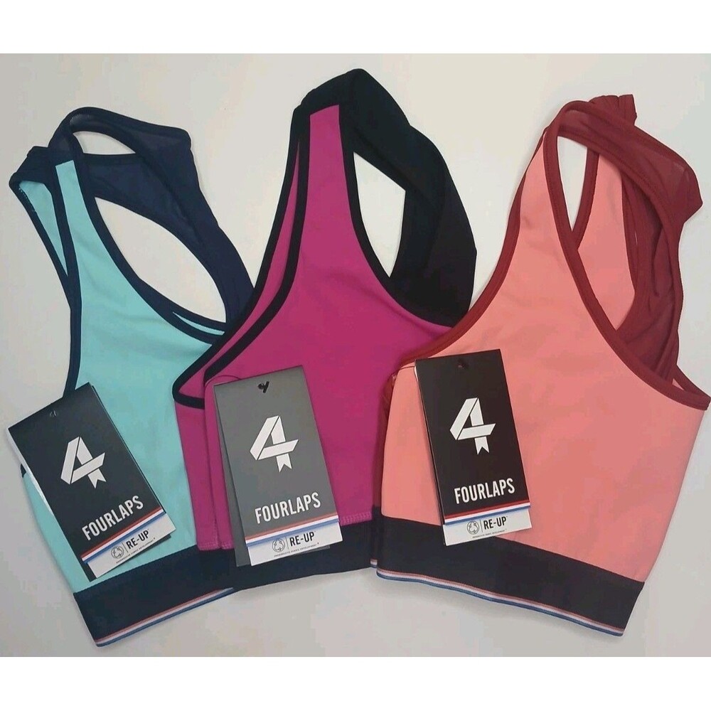 4 FOURLAPS Womens Sports Bra Sz L Lot Of 3 Fuchsia Coral Aqua NWT $184